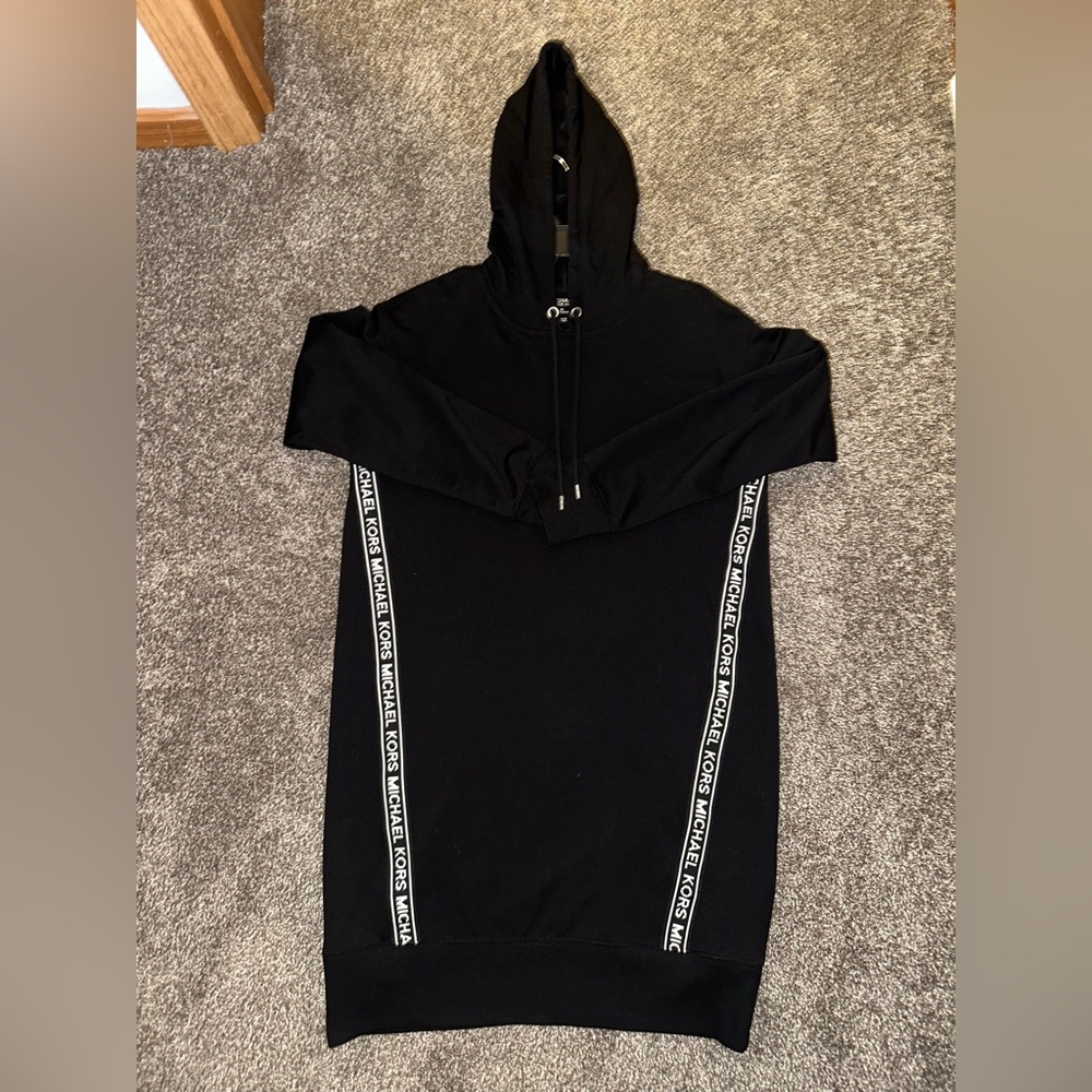 Michael Kors Logo Tape Hooded Sweatshirt Dress